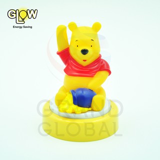 GLOW โคมไฟ โคม โคมไฟหัวเตียง โคมไฟกลางคืน ห้องนอน ลาย หมีพูห์ Pooh  สามมิติ 3 D ระบบ กด สัมผัส ใส่ถ่าน