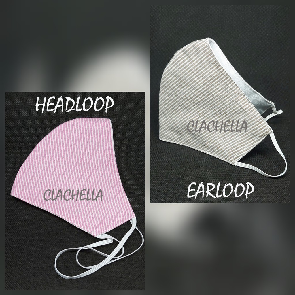 Fb Shop หน้ากากผ้าลายทาง 3 ชั้น Headloop (Hijab) & Earloop Mask MY41H