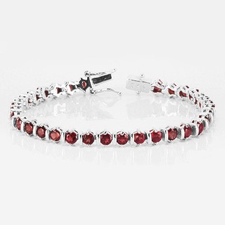 MT สร้อยข้อมือพลอยแท้ โกเมน (Garnet) ตัวเรือนเงินแท้ ชุบทองคำขาว 925 Sterling Silver Natural Garnet Bracelet (gb017) : MT Jewelry มณีธารา