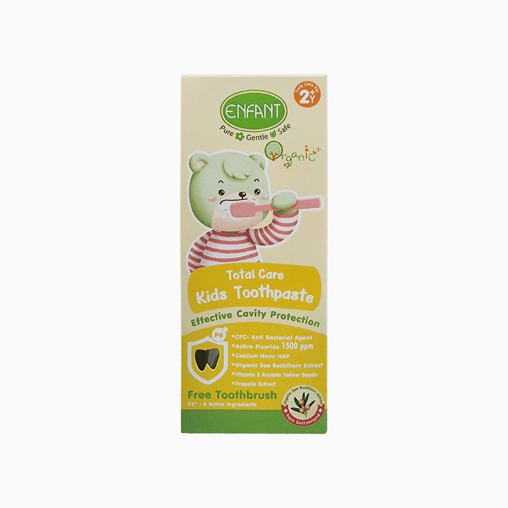 ENFANT (อองฟองต์) ORGANIC PLUS TOTAL CARE ยาสีฟันเด็ก กลิ่นแอปเปิ้ล กีวี่ มิ้นท์ สำหรับเด็ก2ปีขึ้นไป แถมแปรงสีฟันในกล่อง