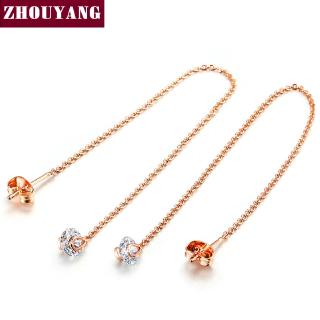 Zhouyang(โจวหยาง) เชนต่างหูสำหรับผู้หญิง 6mm Cubic Zirconia 11cm ความยาวสายหูกุหลาบสีทองเครื่องประดับแฟชั่นของขวัญ ZYE549 ZYE100