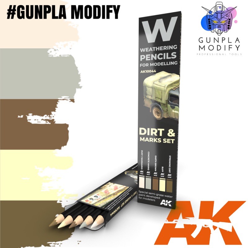 AK INTERACTIVE ชุดดินสอทำเวเทอริ่ง Weathering Pencil For Modeling (Dirt&Marks Set)