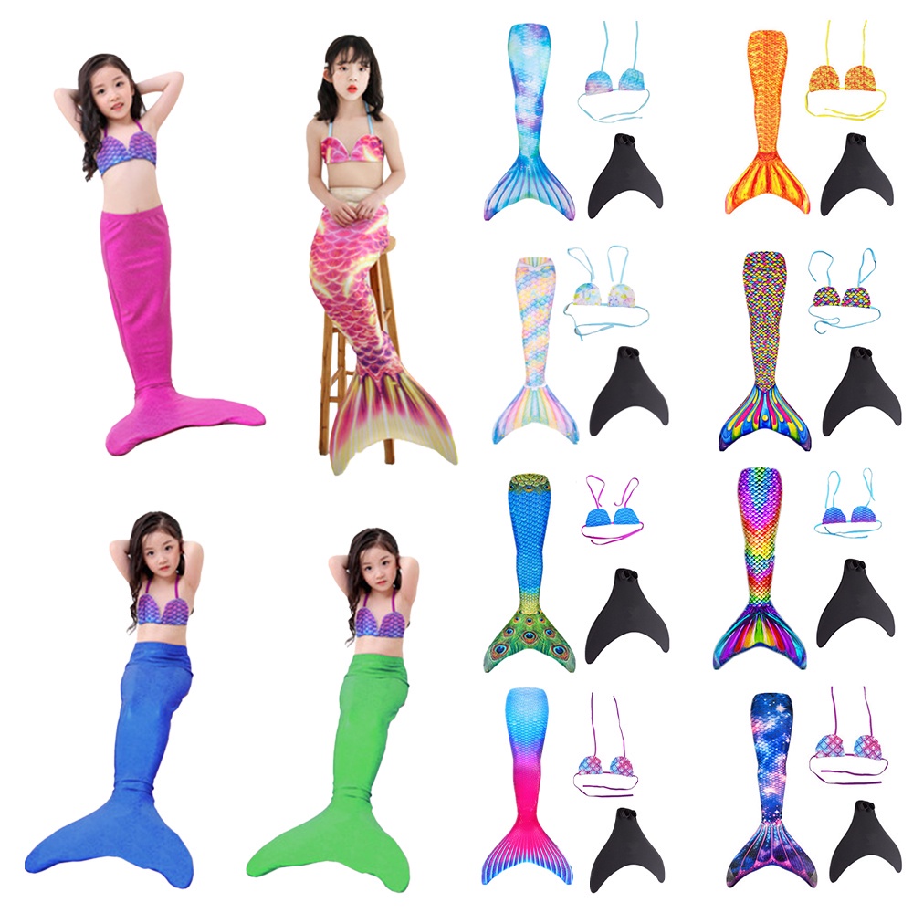 Swimwear 516 บาท พร้อมส่ง +ตีนกบ 3pcs ชุดนางเงือก ยน้ำหางนางเงือก ชุดว่ายน้ำ เด็กหญิง ชุดว่ายน้ำนางเงือก ชิ้นชุดบิกินี่ Baby & Kids Fashion