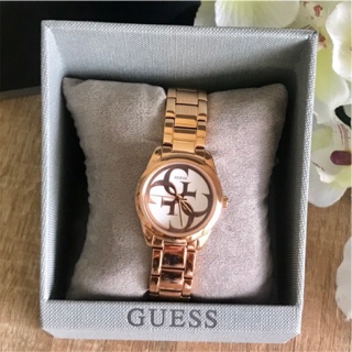 (ผ่อน0%) นาฬิกา U1147L3 Guess Rose Gold-Tone Logo Analog Watch 28mm สีโรสโกลด์