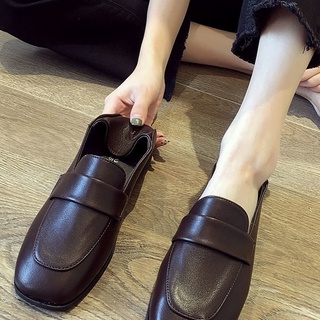 🔥รองเท้าผู้หญิง ใหม่ 2021 รองเท้าหนังใบเล็ก สไตล์อังกฤษ รองเท้าส้นแบนสตรีเกาหลี รองเท้าคัชชูส้นแบนหัวเหลี่ยม