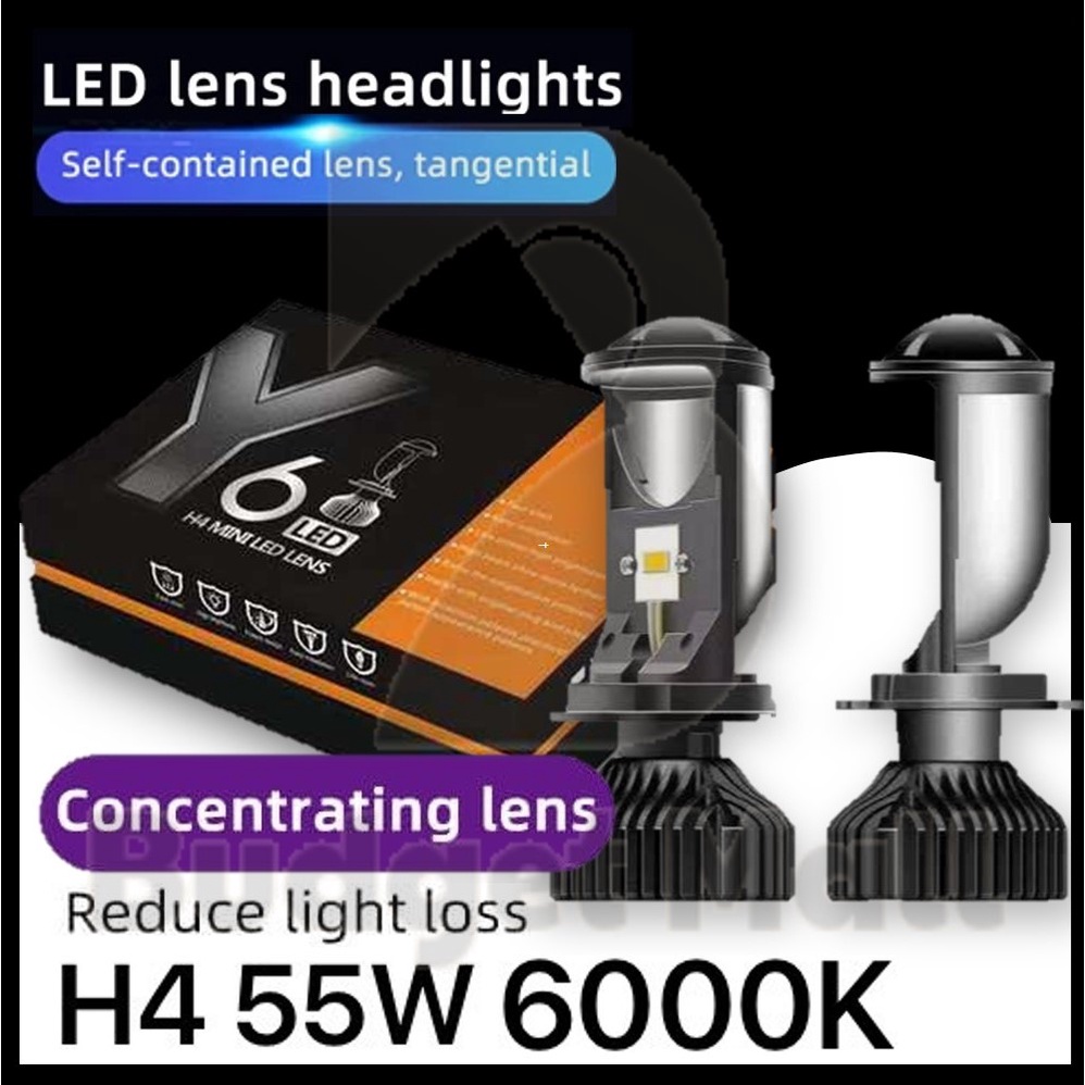 Y6DR Y9DR LED H4 H7 H11 9005 รถ LED Mini Projector H4 LED ไฟหน้าโปรเจคเตอร์ 55W 6000K [1 คู่] RIGHT 