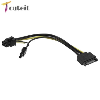 Tcuteit สายเคเบิลพาวเวอร์ 8 นิ้ว 15 Pin SATA ตัวผู้ เป็น 8 Pin (6+2) PCI-e สําหรับการ์ดจอ