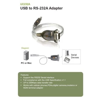 ATEN สาย USB to Serial สาย USB to RS232 รุ่น UC-232A (สีเงินน้ำตาล)