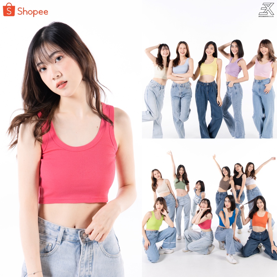 Expogarment เสื้อกล้ามครอป ผ้าร่องเล็ก ผ้ายืด เสื้อกล้ามผู้หญิง แขนกุด เอวลอย คอตตอน tanktop CROP011