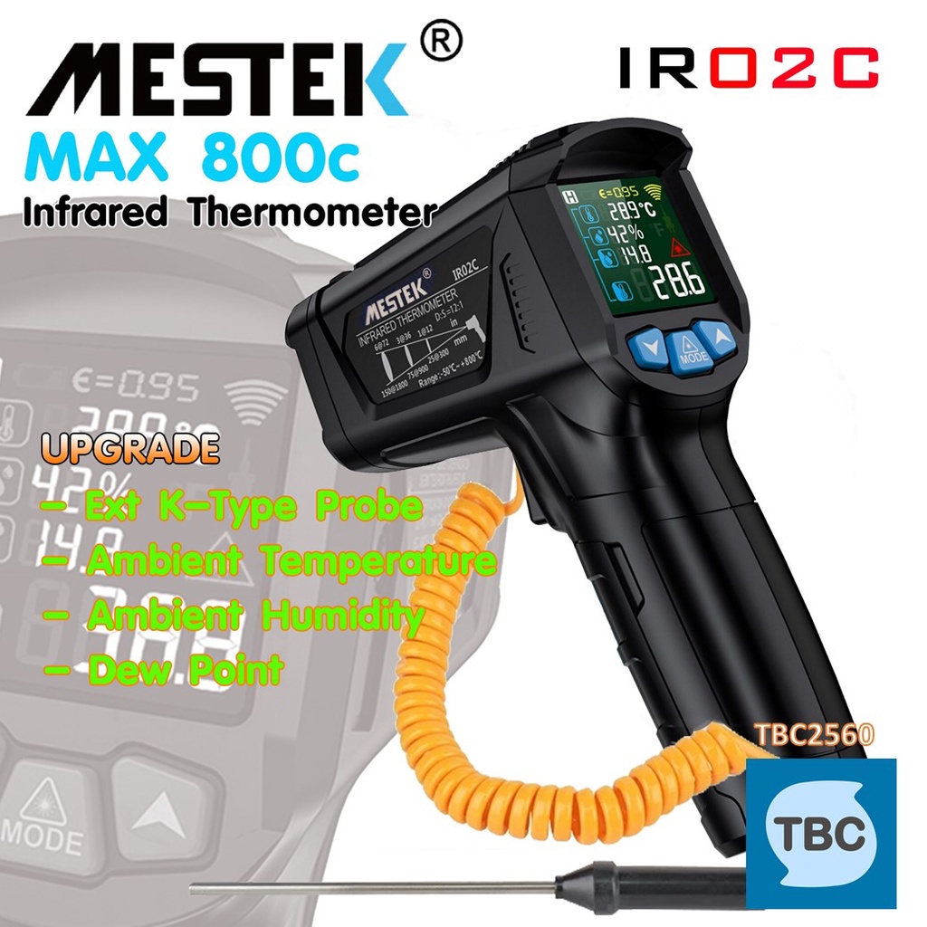 MESTEK IR02C -50 ~ 800 เครื่องวัดอุณหภูมิแบบอินฟราเรดและ เครื่องวัดอุณหภูมิความชื้นในอากาศ มีProbe Type K Pyrometer