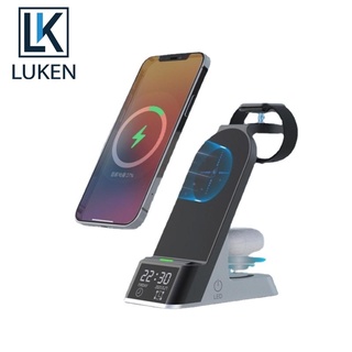 Luken แท่นชาร์จไร้สาย 15W 6 In 1 พร้อมนาฬิกาปลุก ชาร์จเร็ว สําหรับ App Watch 7 SE 6 AirPo IP