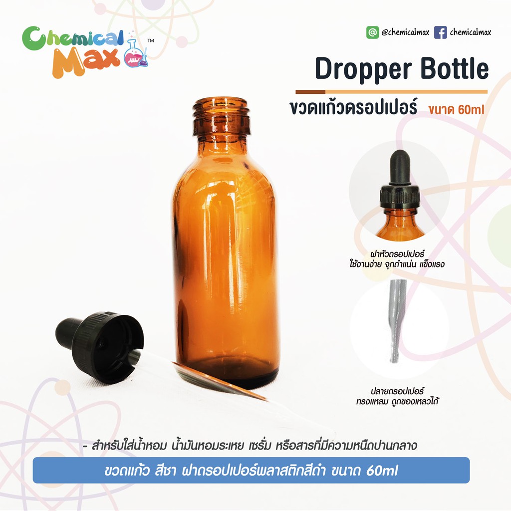 [พร้อมส่ง] Dropper Bottle (60ml) ขวดแก้วฝาดรอปเปอร์ ขนาด 60ml สีชา สำหรับใส่น้ำหอมเซรั่มและสารสกัด