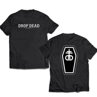 เสื้อยืดผ้าฝ้ายพิมพ์ลายเสื้อยืดผ้าฝ้ายเสื้อยืด พิมพ์ลายโลโก้ DROPDEAD BRAND 100% พรีเมี่ยม สีดําL XL  XXL 3XL