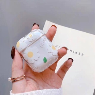 เคสซิลิโคน หูฟัง Apple AirPods ซิลิโคน Apple AirPods ลาย แข็งดอกไม้ขาว