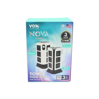 VOX ปลั๊กไฟ Nova Tower Power Strip 11 Outlet 2 Switch 2USB (2.1A) 3M (3Y) (AC7-000727)