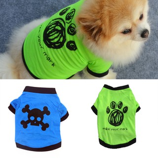 Dog Puppy Cat Pet Apparel Cotton Cute Skull Paw Cartoon Print T-Shirt Clothes