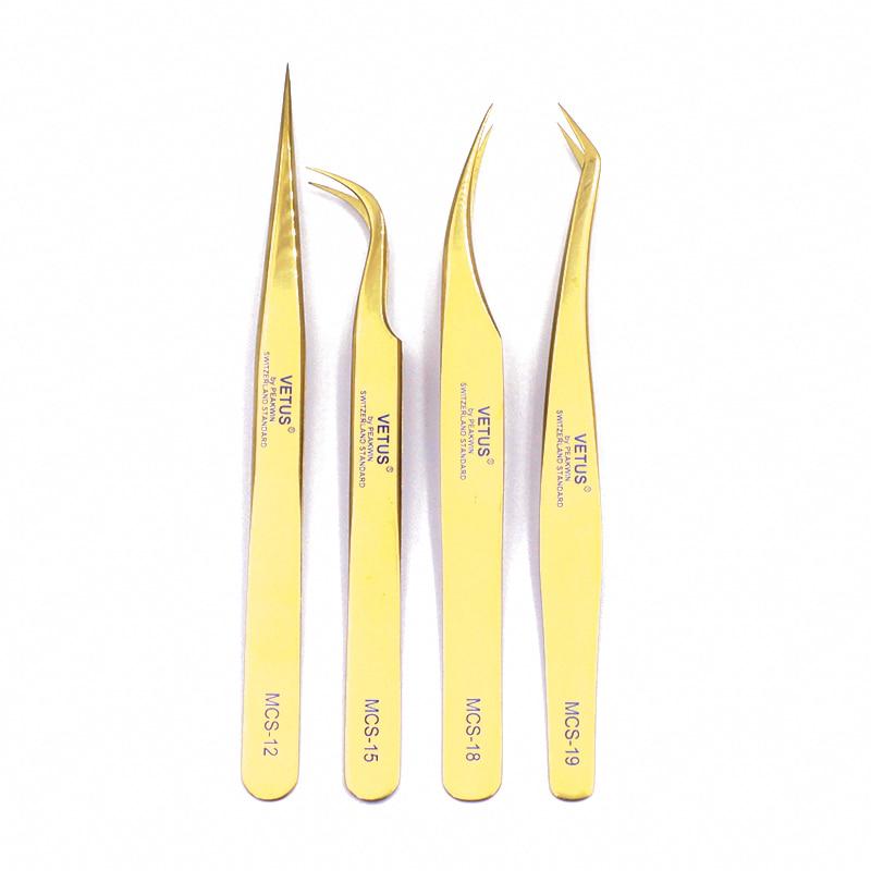 Vetus MCS ซีรี่ส์สีทอง 100% Premium Beauty แหนบแต่งหน้าสำหรับต่อขนตา Pinzas Super Precision