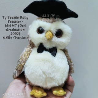 ตุ๊กตา นกฮูก รับปริญญา ทีวาย ขนาด6.5นิ้ว ป้ายห้อย ก้นถ่วง TY BEANIE BABY ORIGINAL SMARTER OWL ลิขสิทธิ์แท้ ขนสวยเงานุ่ม