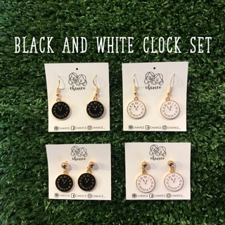 Earrings :: Black and White Clock Set