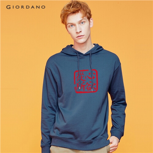 GIORDANO MEN Printed graphic crewneck long-sleeve hoodie 91099614