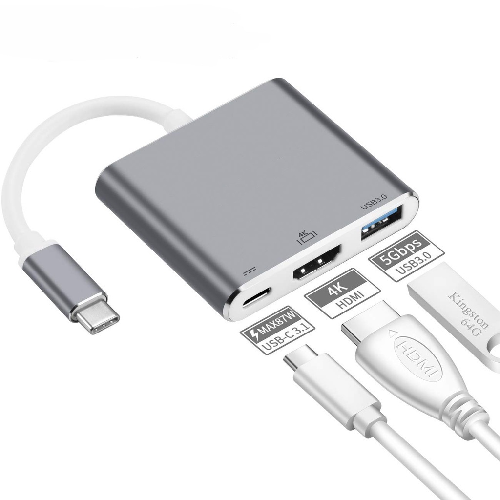 3in1 ฮับ USB C เป็น HDMI 4K USB3.0 PD สําหรับแล็ปท็อป Macbook โทรศัพท์
