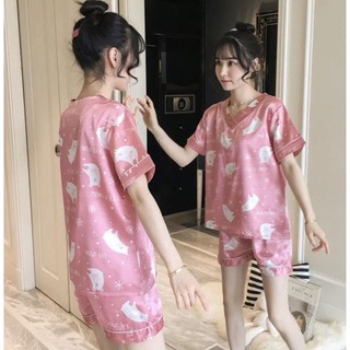 ชุดนอนซาตินแขนสั้นขาสั้น