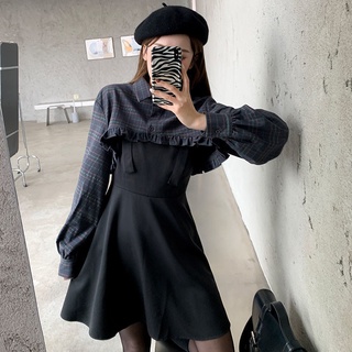 🍒⭐Set 2 ชิ้น เดรสแขนกุด + เสื้อกันแดด Slim fit ชุดเดรสสีดำหวาน