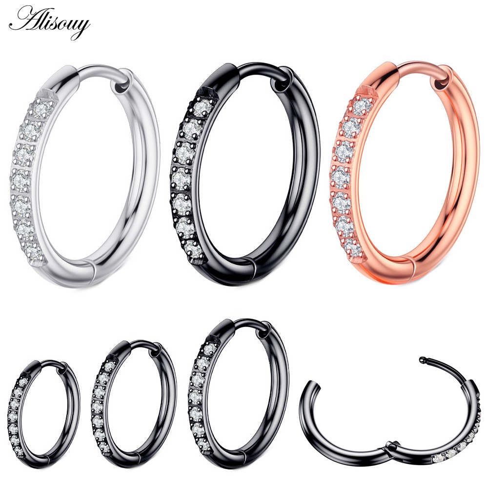 ต่างหูทรงคลิปฮักกี้สำหรับผู้ชายและผู้หญิง อัญมณี Zirconia ขนาดเล็กบนวงแหวนสแตนเลส สวมใส่ง่ายสำหรับการเจาะHelix