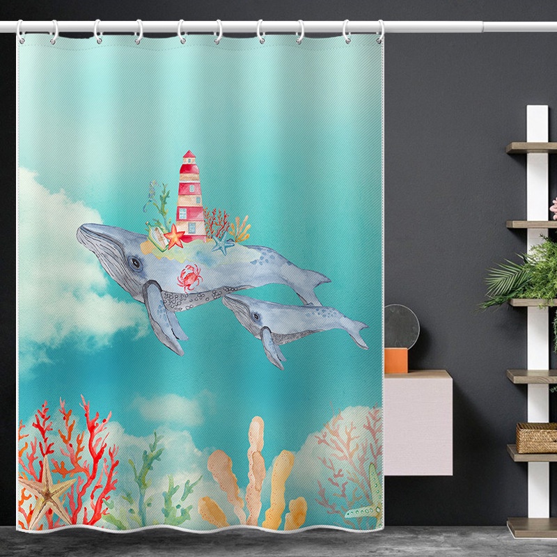 แนะนำ ผ้าม่าน ผ้าม่านโพลีเอสเตอร์ พิมพ์ลายการ์ตูนปลาวาฬ ภาพวาดสีน้ํา ป้องกันน้ําค้าง HD สําหรับกั้นห้องอาบน้ํา ราคาพิเศษ มีเก็บเงินปลายทาง