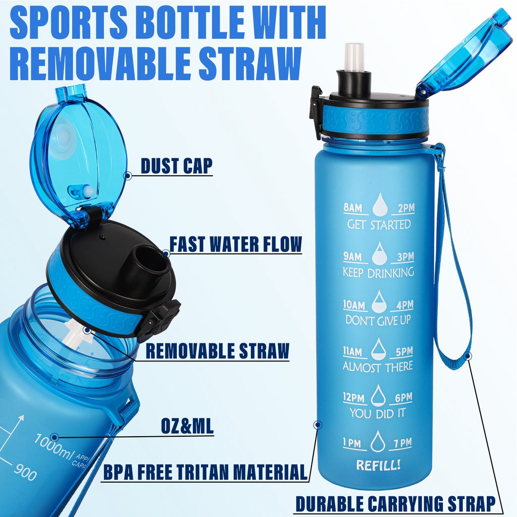 Gemful ขวดน้ำพร้อมหลอด ความจุ 1 ลิตร ปลอดสาร BPA  สำหรับพกพา ราคา ถูกที่สุด ดีลบีเคเค แกลเลอรีภาพที่ 2