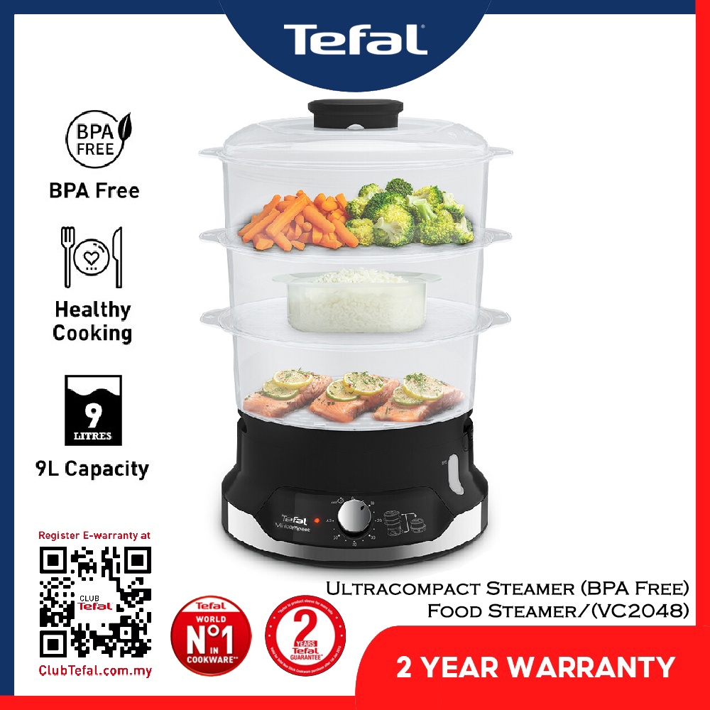 Tefal (VC2048) เครื่องนึ่งขนาดกะทัดรัดพิเศษ (BPA Free) เครื่องนึ่งอาหาร/ Pengukus Elektrik