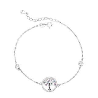 SILVER THAI Tree of life cubic zirconia bracelet silver round designสร้อยข้อมือเงินแท้92.5%สร้อยข้อมือผู้หญิง