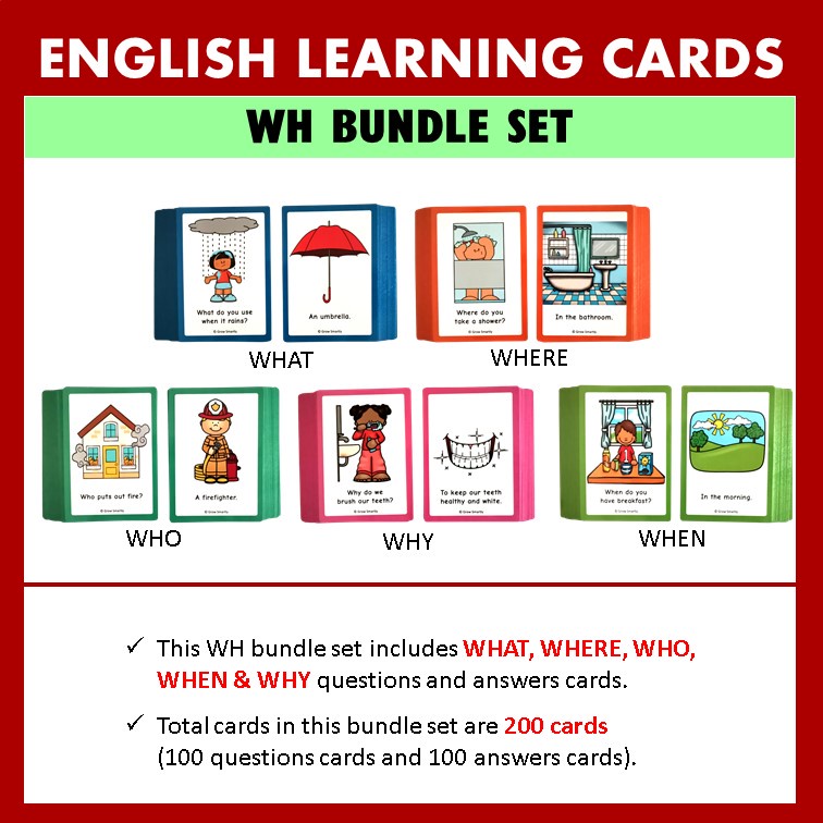 WH คําถาม BUNDLE ชุดการ์ดเพื่อการศึกษาการ์ดแฟลชภาษาอังกฤษส รูปที่ 3