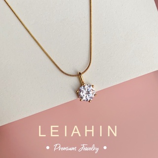 LEIAHIN สร้อยคอแฟชั่นเรียบง่ายสแตนเลส 18K สร้อยคอจี้เพชรสำหร…
