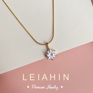 LEIAHIN สร้อยคอแฟชั่นเรียบง่ายสแตนเลส 18K สร้อยคอจี้เพชรสำหรับผู้หญิง ของขวัญวันเกิด เครื่องประดับออกแบบเกาหลี