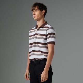 CROCODILE COFFEE QUARTZ STRIPE WHITE REGULAR FIT POLO SHIRT เสื้อโปโลลายริ้วทรงเรกูล่าร์สีน้ำตาล COFFEE QUARTZ