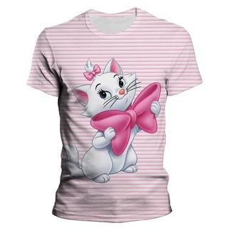 เสื้อยืดแขนสั้นพิมพ์ลาย The Aristocats Marie Cat New Disney 3D แฟชั่นฤดูร้อนสําหรับผู้ชายผู้หญิง