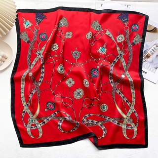 CICI ผ้าพันคอผ้าไหมขนาดเล็กสไตล์เกาหลี ผ้าพันคอผ้าไหม สไตล์วินเทจ 70x70 Multifunctional Satin Scarves