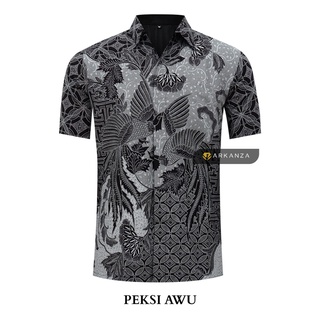 BATIK ARKANZA Motif PEKSI AWU PENDEK Hem Atasan Kemeja Baju Batik Pria Cowok Laki Laki Slimfit Full Lapis Furing Lengan Pendek