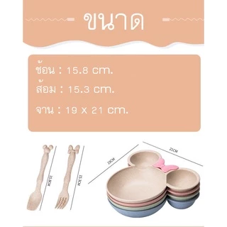 ชามข้าวเด็ก ชามข้าวเด็ก 3 หลุม จานข้าวเด็ก ด้วยช้อนและส้อม จานใส่อาหารเด็ก รูปมิคกี้