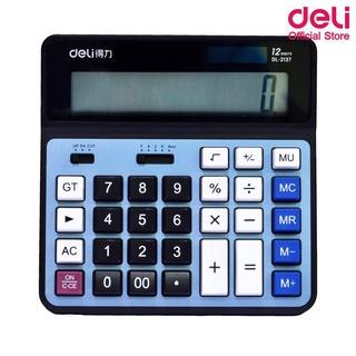 Deli 2137 Calculator 12-digits เครื่องคิดเลขแบบตั้งโต๊ะ 12 หลัก รับประกัน 3 ปี สีฟ้า