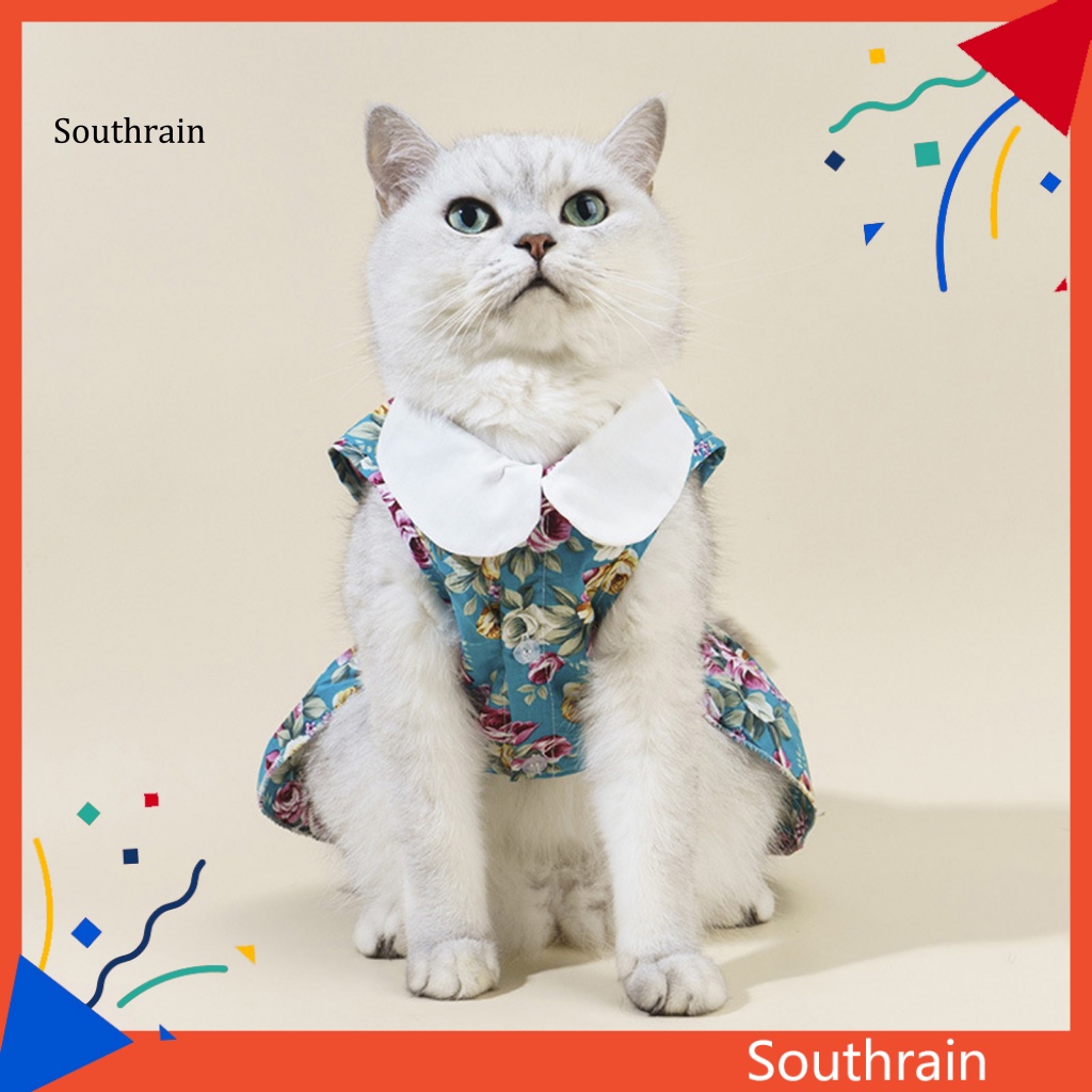 Sou ชุดเดรสกระโปรง พิมพ์ลายดอกไม้ แบบบางพิเศษ ล้างทําความสะอาดได้ สําหรับสัตว์เลี้ยง แมว