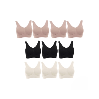 Wacoal Seamless Bra set 10 ชิ้น บราสวมหัว ไร้โครง ไร้ตะเข็บ รุ่น WH9C24 สีเบจ-ดำ-ครีม