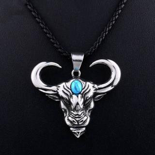 New mens fashion Inlaid Turquoise ox head pendant necklace punk jewelry