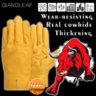 Qiangleaf 530 ถุงมือขับรถ หนังวัวแท้ หนา สีเหลือง สําหรับทําสวน ทํางาน เพื่อความปลอดภัย