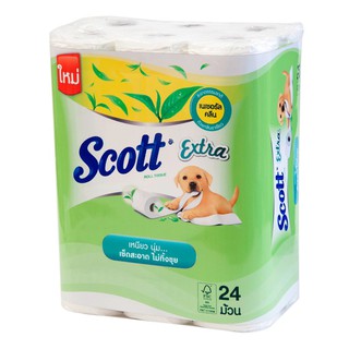 🔥ยอดนิยม!! สก็อตต์เอ็กซ์ตร้า กระดาษชำระ กลิ่นชาเชียว แพ็ค 24 ม้วน Scott Extra Roll Tissue Green Tea Scent Pack 24