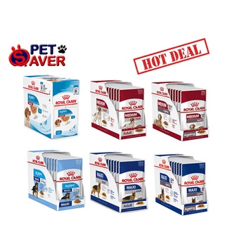 Royal canin สูตร Medium, Maxi puppy / adult /ageing อาหารซอง เพ้าซ์ (ลูก,โต,สูงวัย) ขนาด 140 กรัม (ยกกล่อง-10ซอง) Pouch