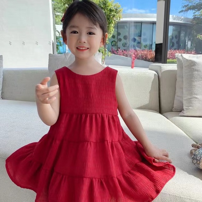 NANA พร้อมส่ง 2210046ชุดเดรสเด็กผู้หญิง ชุดเดรสแขนกุดสำหรับเด็กผู้หญิง
