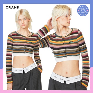 (พร้อมส่ง) เสื้อคาร์ดิแกนครอปไหมพรม CRANK - STRIPE CROP CARDIGAN