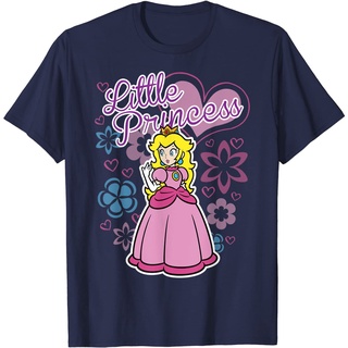 เสื้อยืดผ้าฝ้ายพรีเมี่ยม เสื้อยืด พิมพ์ลายโปสเตอร์ Super Mario Peach Little Princess Flowers And Hearts